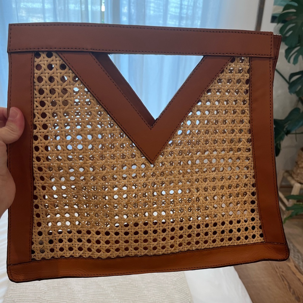 Boho Cane / Rattan / Leather Purse
